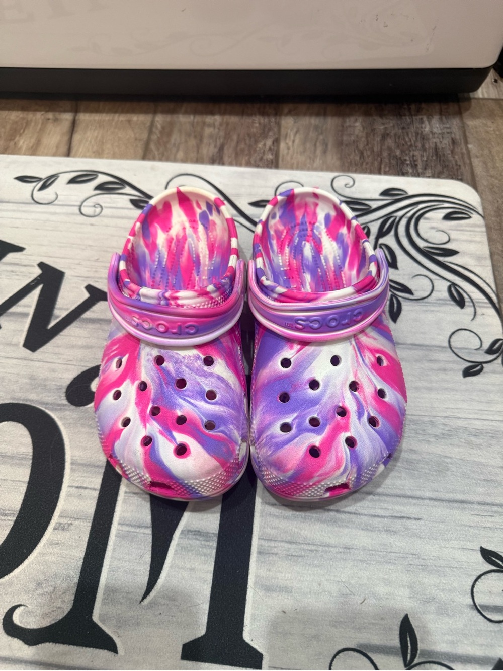 CROCS Kids' Marble Clog in Pink, Purple & White